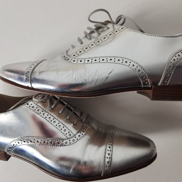 J.Crew made in Italy mirror metallic silver oxford leather shoes size 6.5 womens - Picture 14 of 14